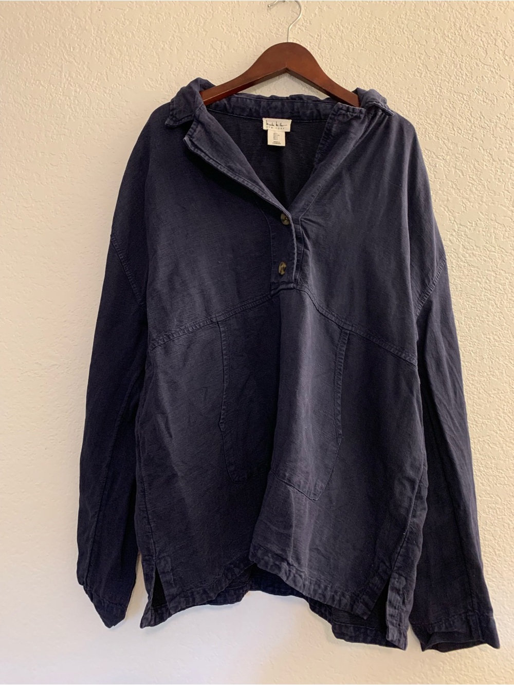 Nicole Miller New York Linen Lyocell Blend Pull Over Navy Blue | Large